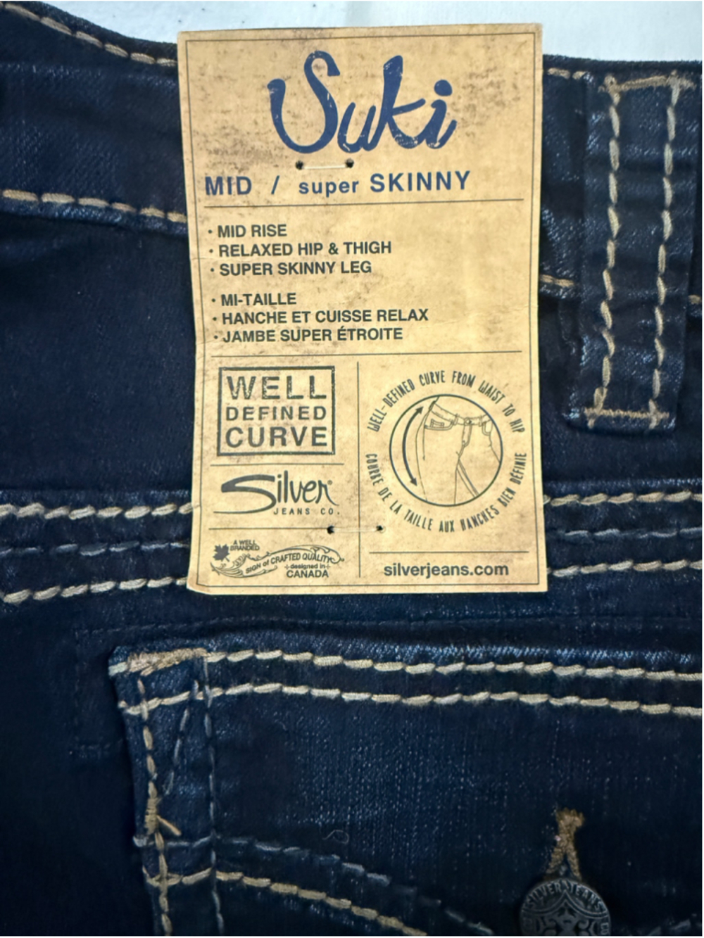 Women's Silver Jeans Co. Suki Mid Rise Skinny Jeans Size 18 Dark Blue - Picture 4 of 4